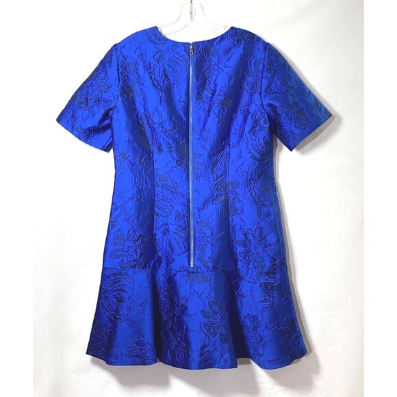 Alice + Olivia Esther Dress Womens 12 Multicolor Satin Floral Ruffle Hem Flaws - Picture 4 of 16